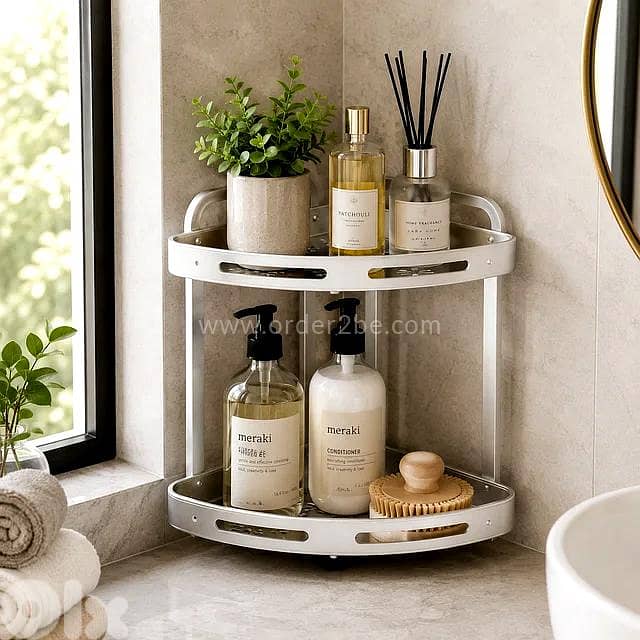 Aluminum 2-Tier Corner Caddy — Brushed Silver 0