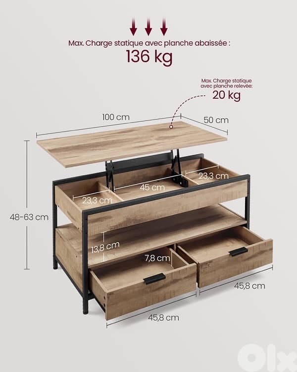 VASAGLE Coffee Table, Living Room Table with Lift Up 0