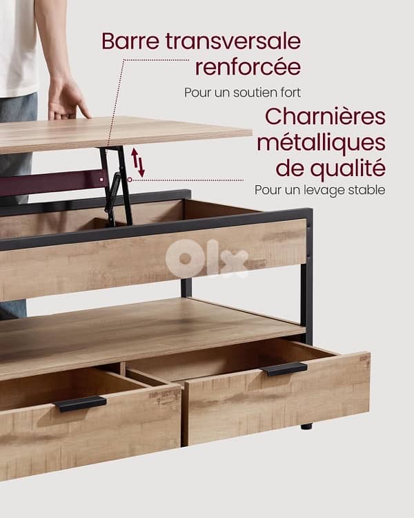 VASAGLE Coffee Table, Living Room Table with Lift Up 5