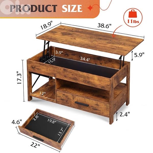 WLIVE Coffee Table, 39" Lift Top Coffee Table 1