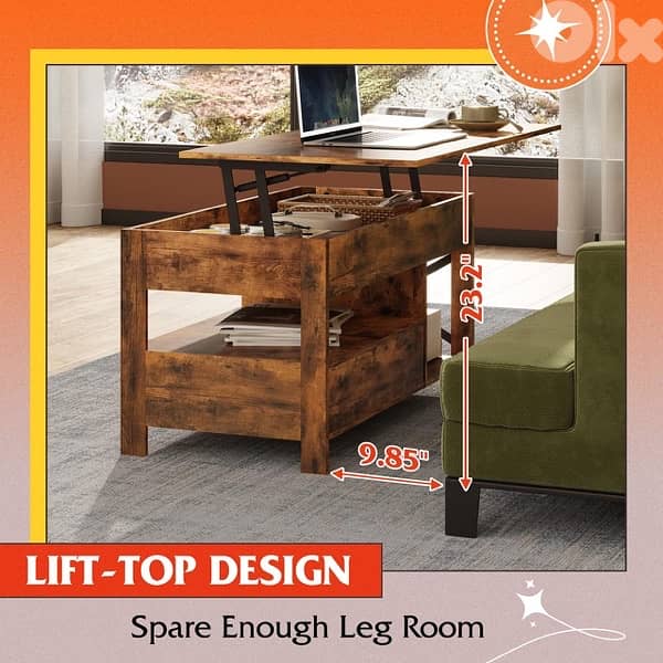 WLIVE Coffee Table, 39" Lift Top Coffee Table 2