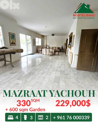 300 sqm Apartment For Sale in Mazraat yachouh with 600 sqm Garden