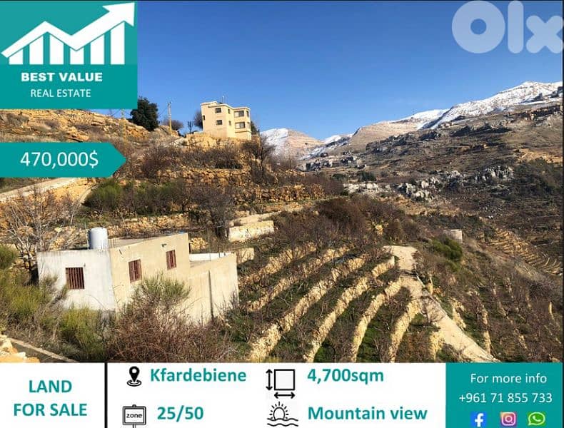Great Land for sale in Kfardebiane 0