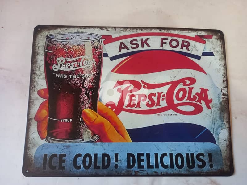 Decorative retro style pepsi cola wall mountable tin plate 40*30cm 0
