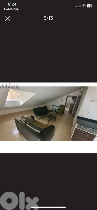 Furnished rooftop studio with a panoramic terrace for rent in Kfarhbab