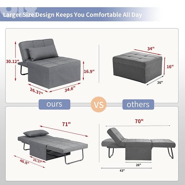 Sleeper Chair Bed, 4 in 1 Convertible Chair Bed Sofa Bed 7