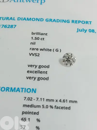 certified diamond 1.5 ct  . G vvs2.6600$