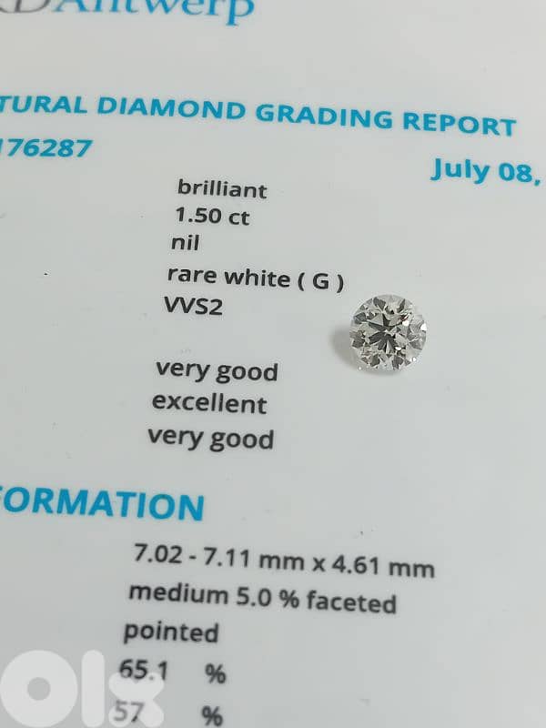 certified diamond 1.5 ct  . G vvs2.6600$ 0