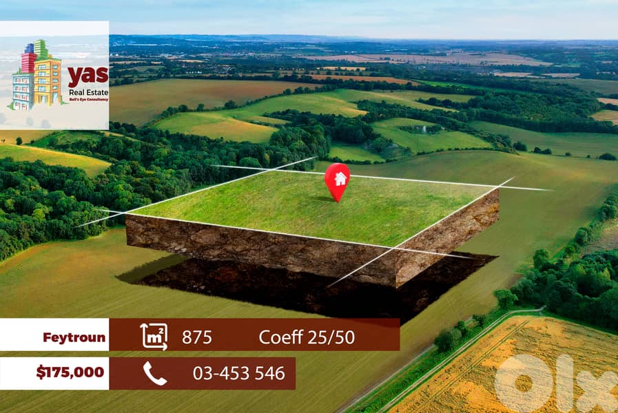 Feytroun  875m2 | Land | Coeff 25/50 | Prime Location | WA 0