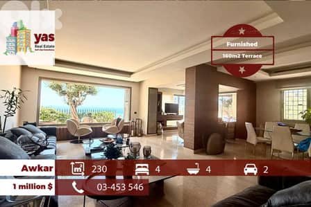 Awkar 230m2 | 160m2 Terrace | Furnished | Prime Location | MJ