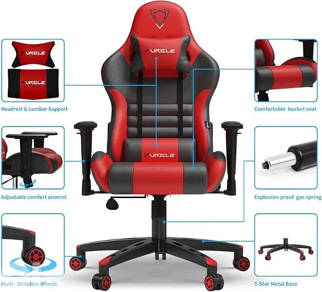 FURGLE CARRY SERIES RACING STYLE GAMING CHAIR Up to 149KG 3