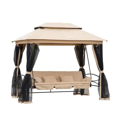 3-Person Swing with Canopy and Mesh Walls for Outdoors - أرجوحة