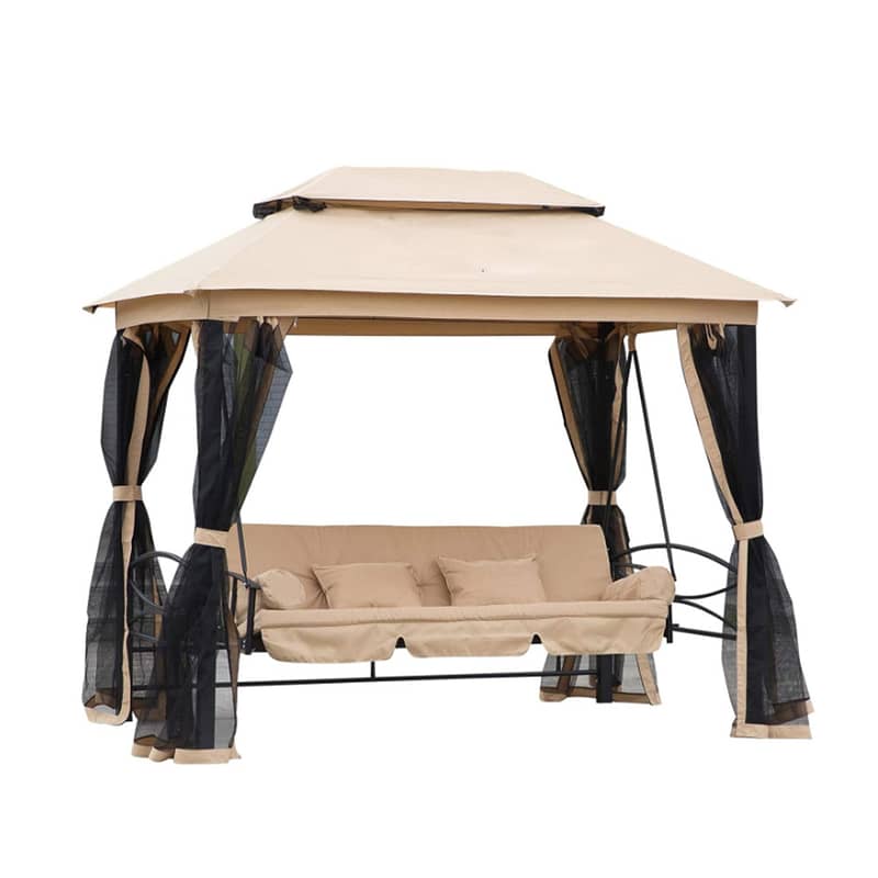 3-Person Swing with Canopy and Mesh Walls for Outdoors - أرجوحة 0