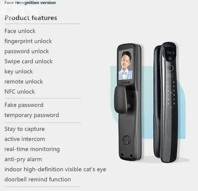 Smart Door Lock with 9 Ways to Unlock+Camera,AI Chip,Anti Pry Alarm