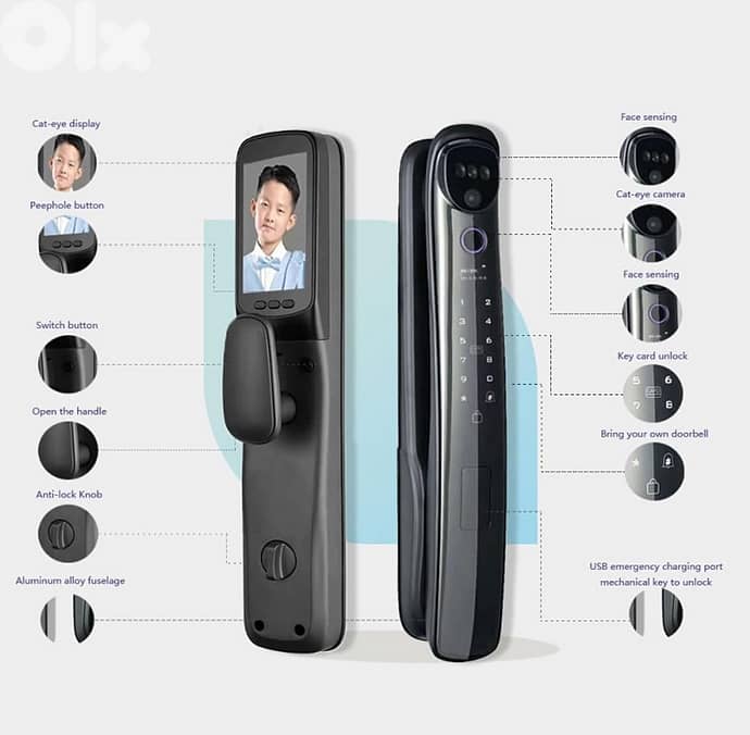 Smart Door Lock with 9 Ways to Unlock+Camera,AI Chip,Anti Pry Alarm 1