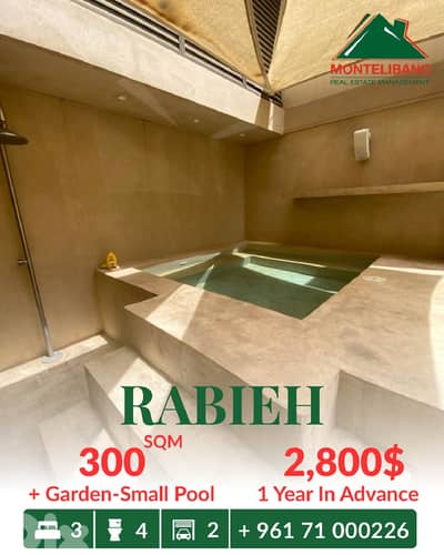 300 sqm Apartment For Rent in Rabieh رابية with Garden & Small Pool