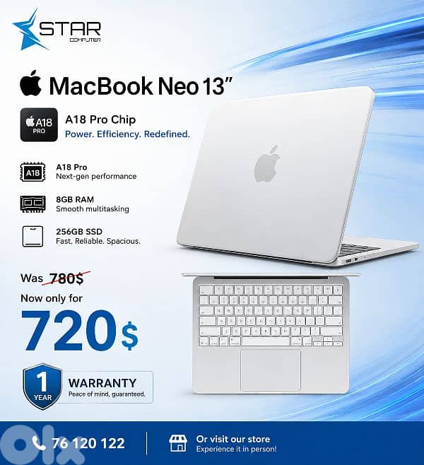 Apple MacBook Neo 13″ A18 Pro - 8GB RAM, 256GB SSD - Silver 0
