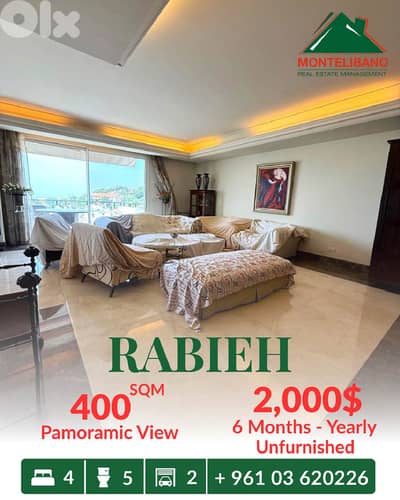 400 sqm Apartment For Rent in Rabieh رابية with Panoramic View