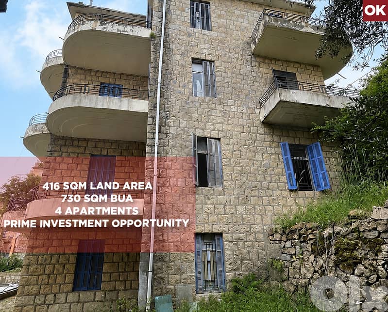 4 apartments,Investment Potential, Bhamdoun, Aley/بحمدون REF#OK136306 0