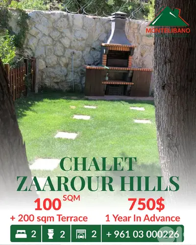 100 sqm Chalet For Rent in Zaarour Hills زعرور with 200 sqm Terrace