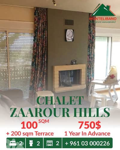 100 sqm Chalet For Rent in Zaarour Hills زعرور with 200 sqm Terrace