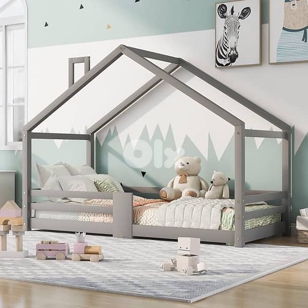 Children's House Bed with Chimney, Fall Protection 0