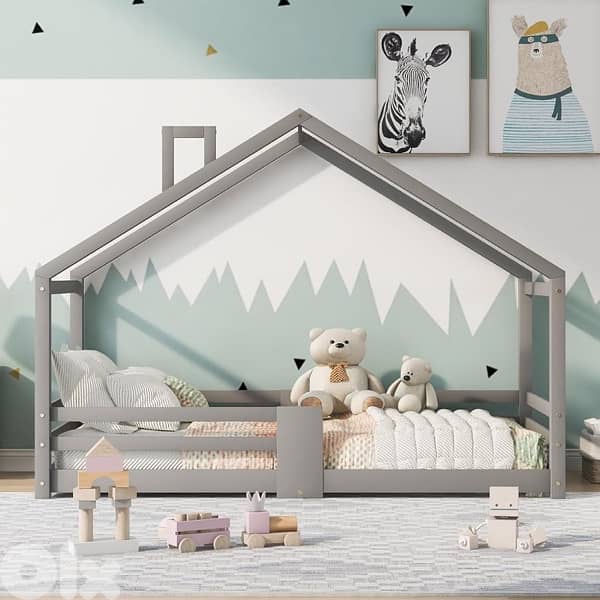 Children's House Bed with Chimney, Fall Protection 2