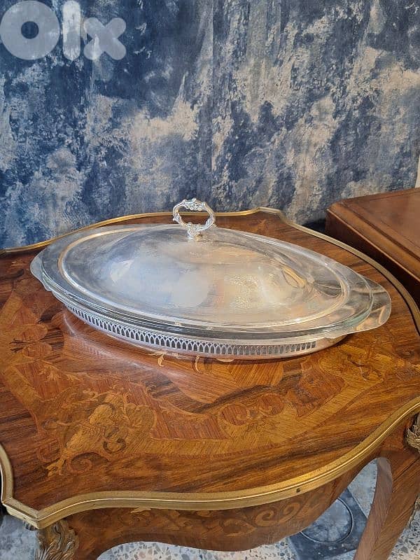 large antique usa dish with glass inset and lid 0