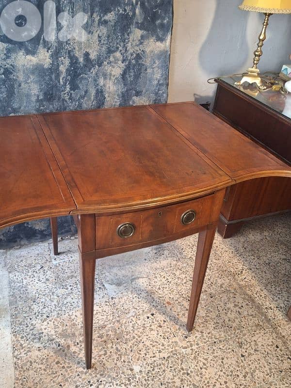 antique english leather top solid wood small desk 0