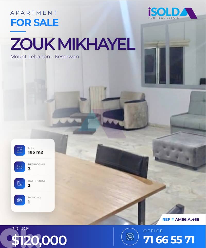 Furnished 180m2 apartment+terrace+Sea view 4sale in Zouk Mikhayel 0