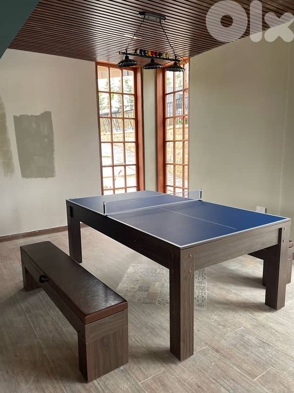 7FT Billiard Table 3-in-1 with Ping Pong & Dining 12