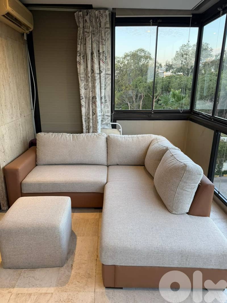 Modern L-Shaped Beige & Camel Sofa 2