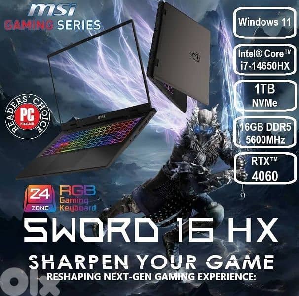 OPEN BOX MSI SWORD 16HX CORE I7 GENERATION 14HX RTX 4060 WITH 1 TERRA 7