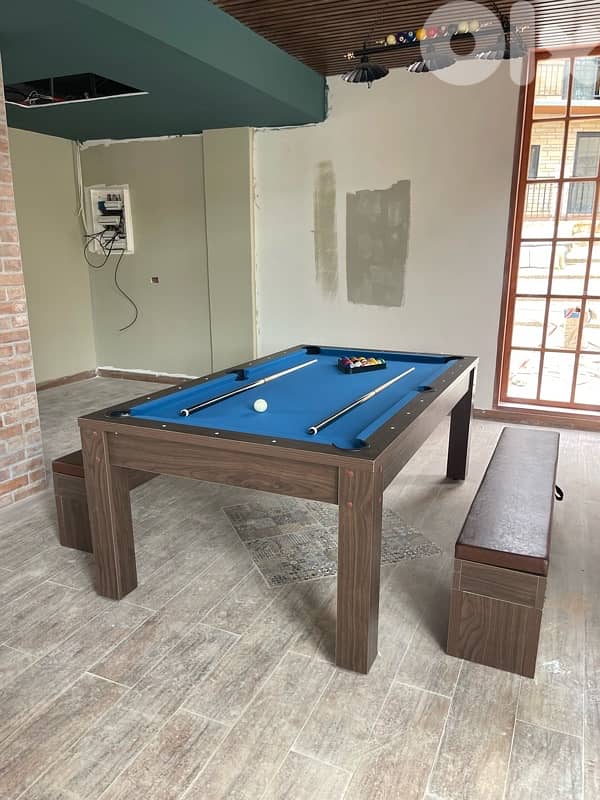 7 FT 3-in-1 Billiard, Ping Pong & Dining Table with 2 Benches 0