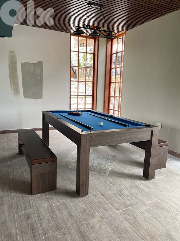 7 FT 3-in-1 Billiard, Ping Pong & Dining Table with 2 Benches 2