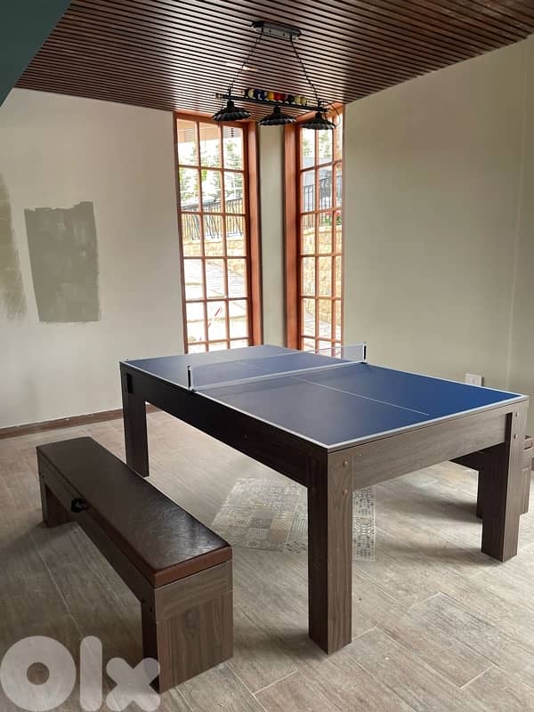 7 FT 3-in-1 Billiard, Ping Pong & Dining Table with 2 Benches 6