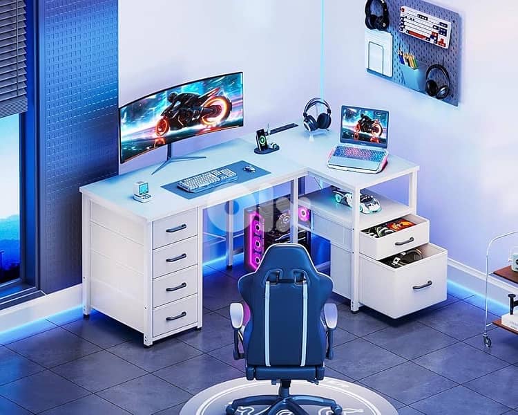 Lshaped desk with drawers and power supply 8