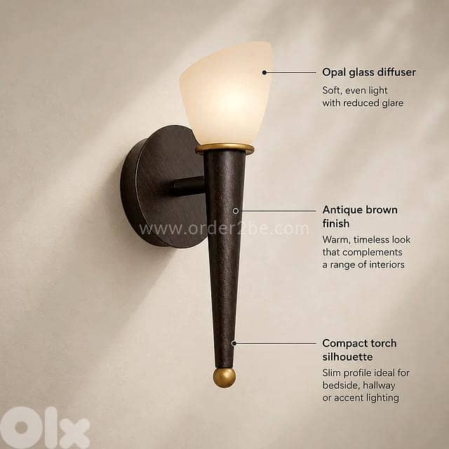 EGLO Mara Wall Light – Antique Brown Torch Sconce with Golden Glow 3