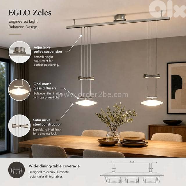 EGLO Zeles Adjustable Pendant Light – Satin Nickel 2