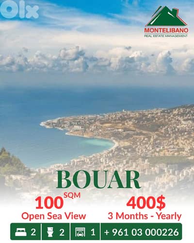 100 sqm Apartment For Rent in Bouar بوار with Open Sea View