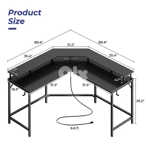 l shaped desk power supple , 2 USB Port , 4 AC POWER 1