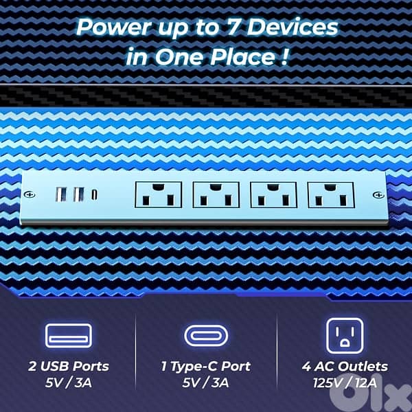 l shaped desk power supple , 2 USB Port , 4 AC POWER 5