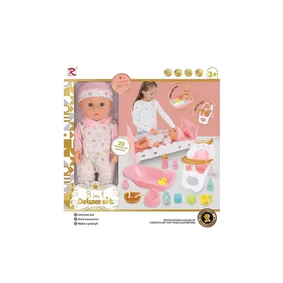 3-in-1 Deluxe Baby Doll Set - مجموعة دمية أطفال فاخرة تصميم ٣ في ١