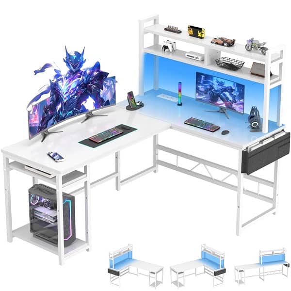 l shaped desk with led light power supply 0