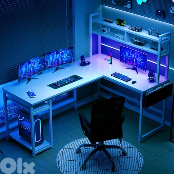 l shaped desk with led light power supply 2