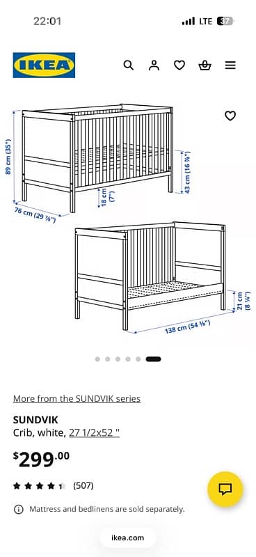 ikea crib+ mattress+ waterproof cover+ 3bed sheets 2