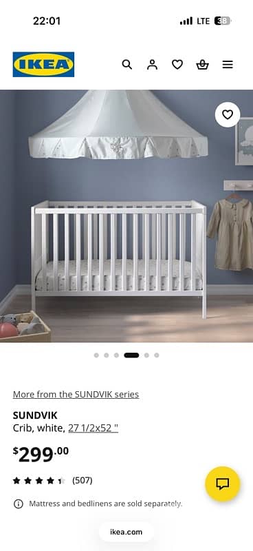 ikea crib+ mattress+ waterproof cover+ 3bed sheets 3