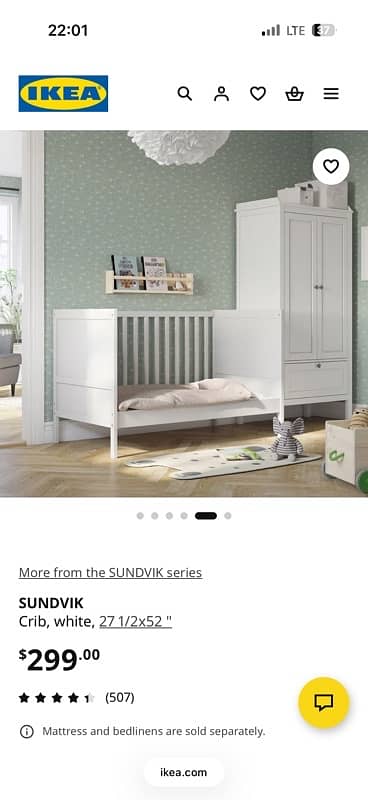 ikea crib+ mattress+ waterproof cover+ 3bed sheets 4