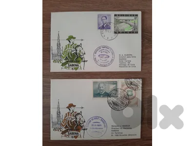 pair of first-day covers celebrating a Sabena Airlines Boeing 707 inaugural flight between Buenos Aires and Brussels in April 1971