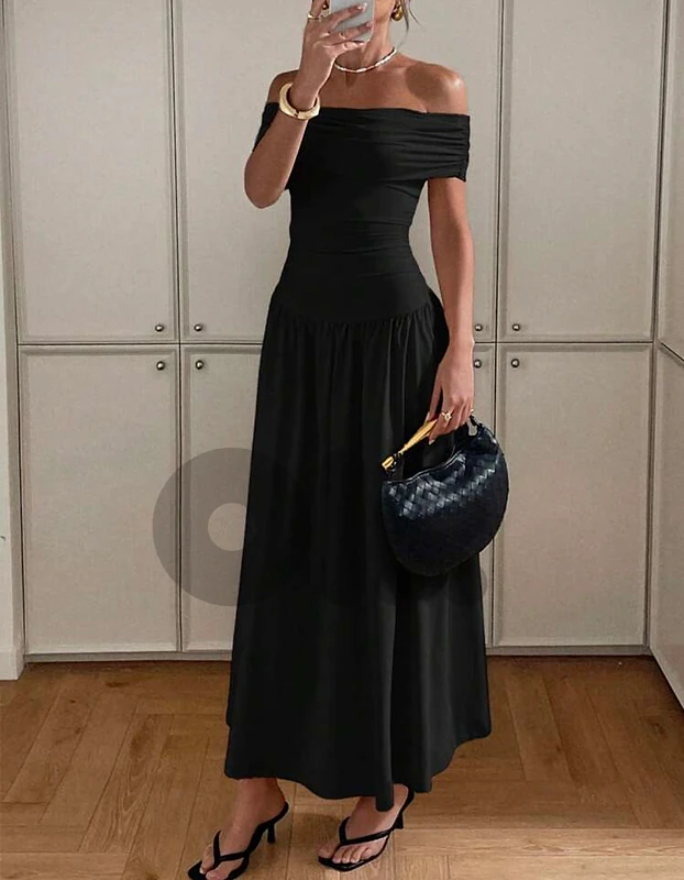 black maxi off shoulder dress